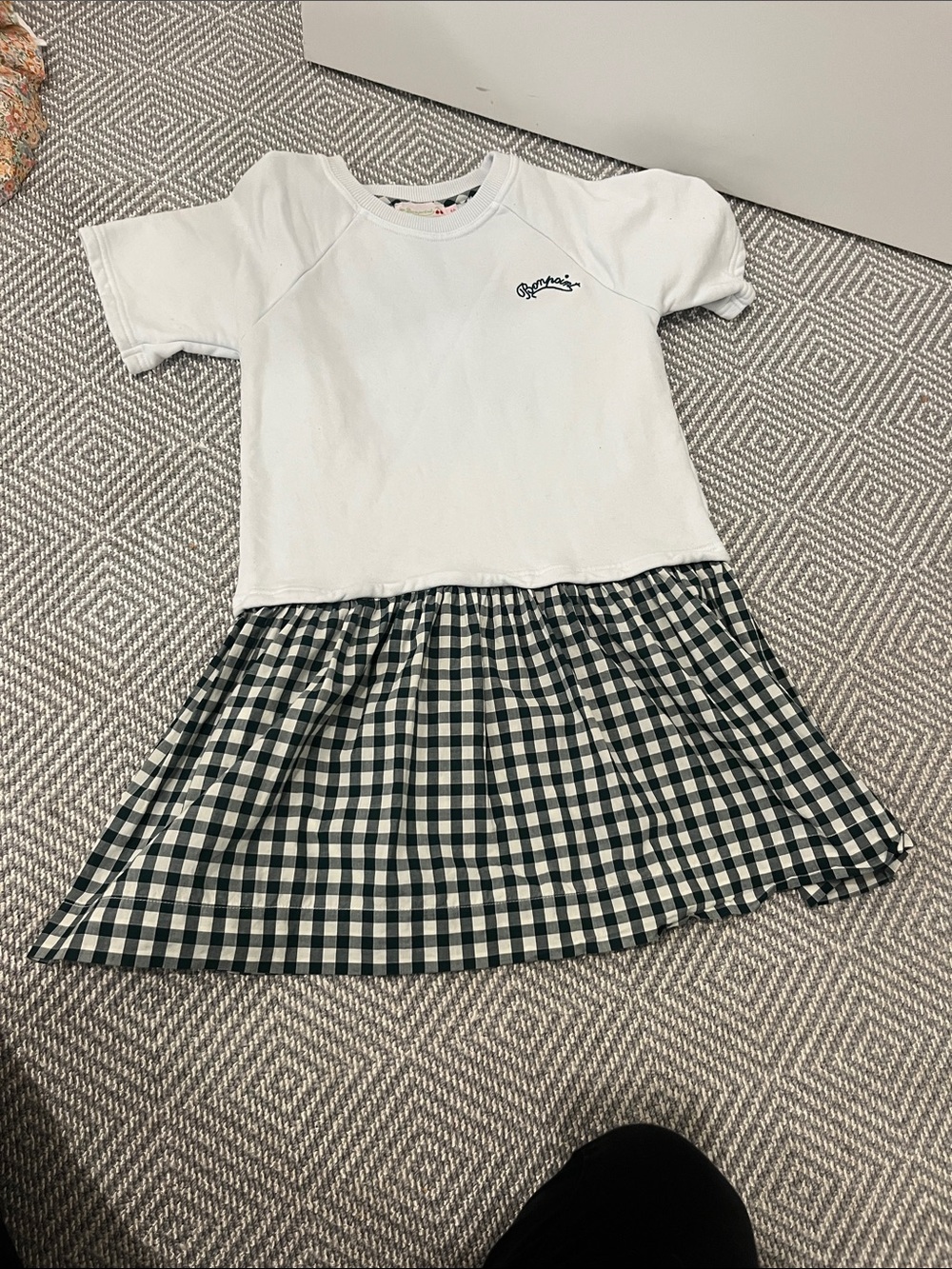 Bonpoint White Top with Black & White Gingham Skirt